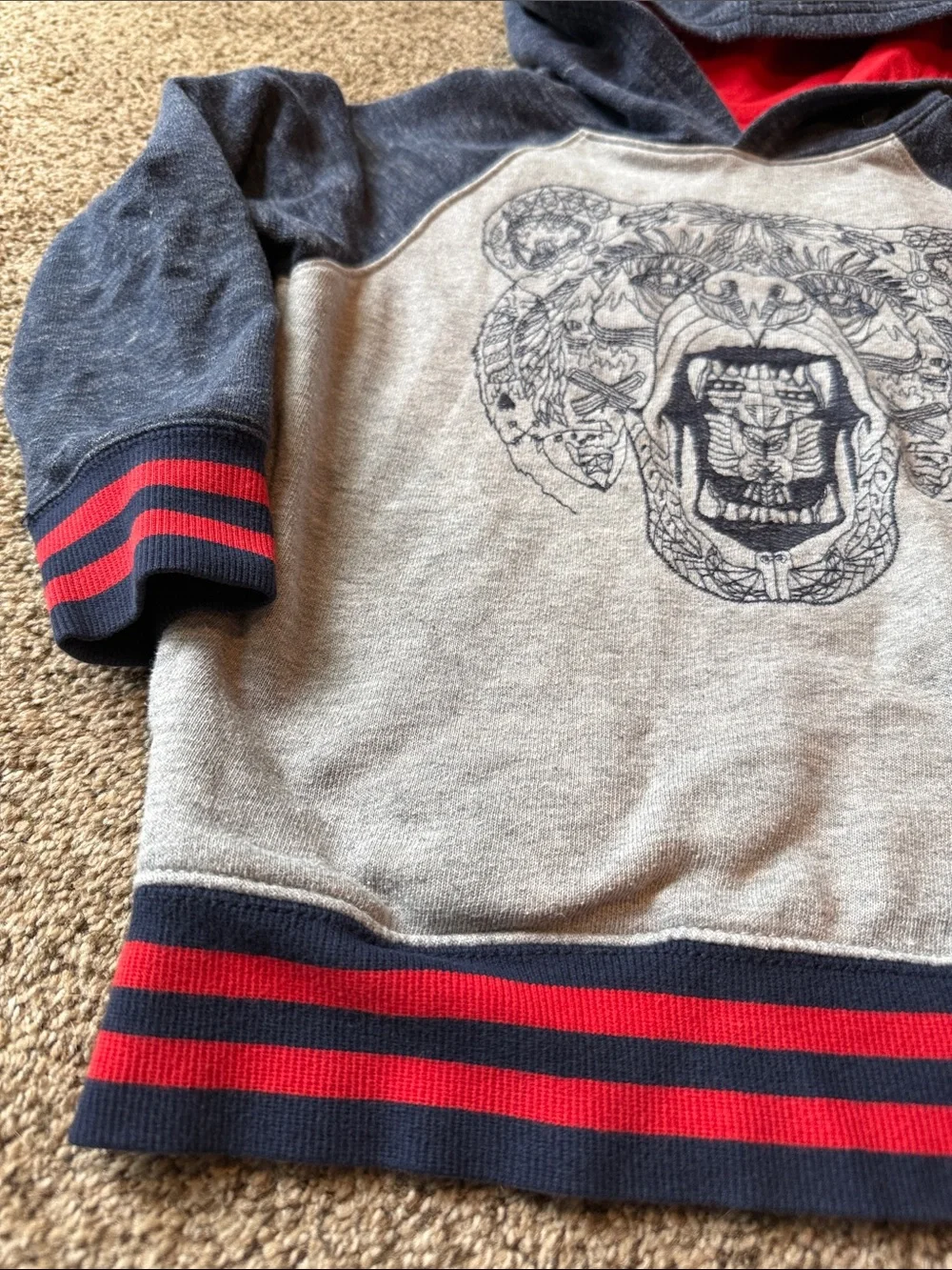 Gymboree | Boys Grey & Navy Bear Graphic Hooded Pullover